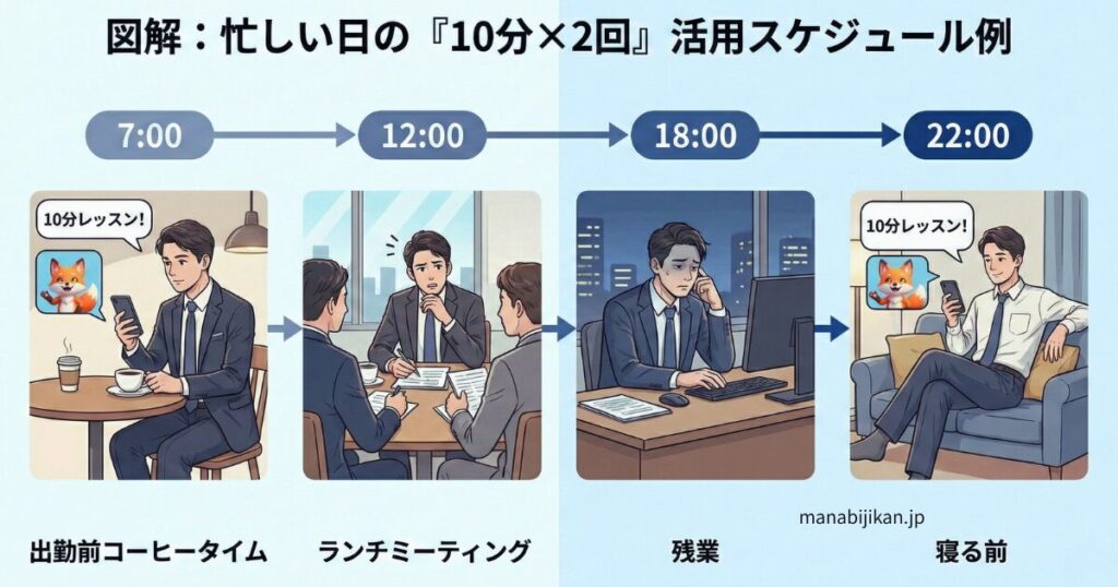 図解:忙しい日の『10分×2回』活用スケジュール例