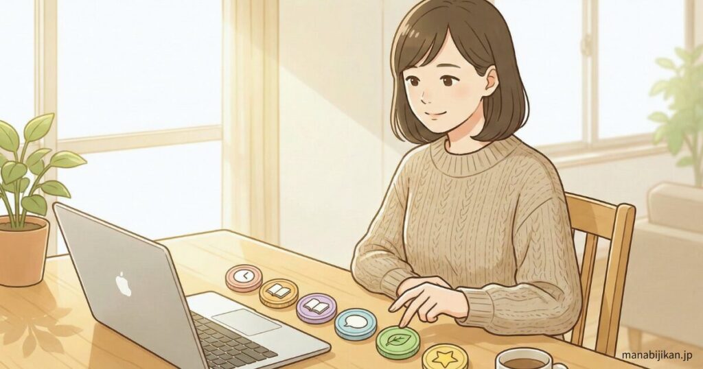 ノートパソコンの横にコイン状のアイコンが並んでいる
「使いたい分だけ選ぶ」イメージ