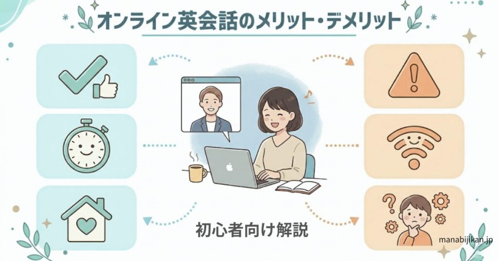 オンライン英会話のメリットとデメリットを解説する記事のアイキャッチ画像
